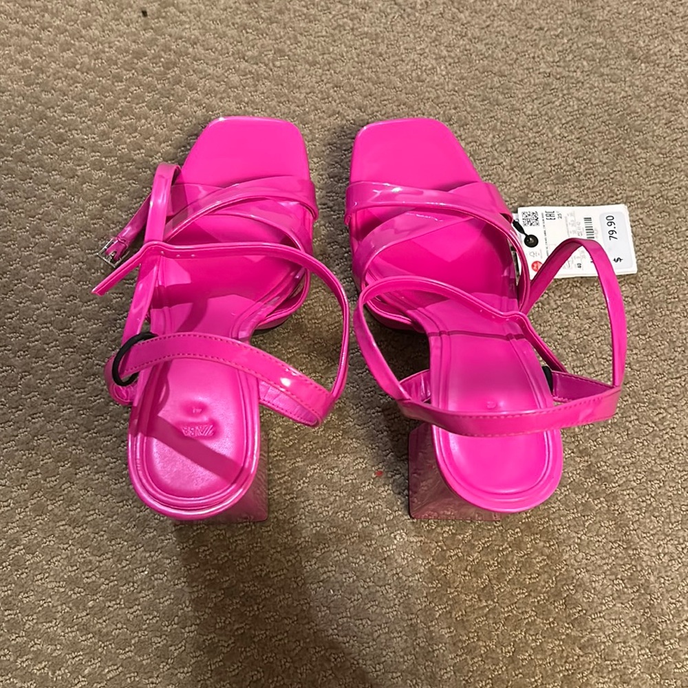 Pink chunky platform heels